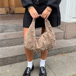 Elegant Studded Tan Hobo Bag Inspired Bottega Veneta- Leather Made in Italy